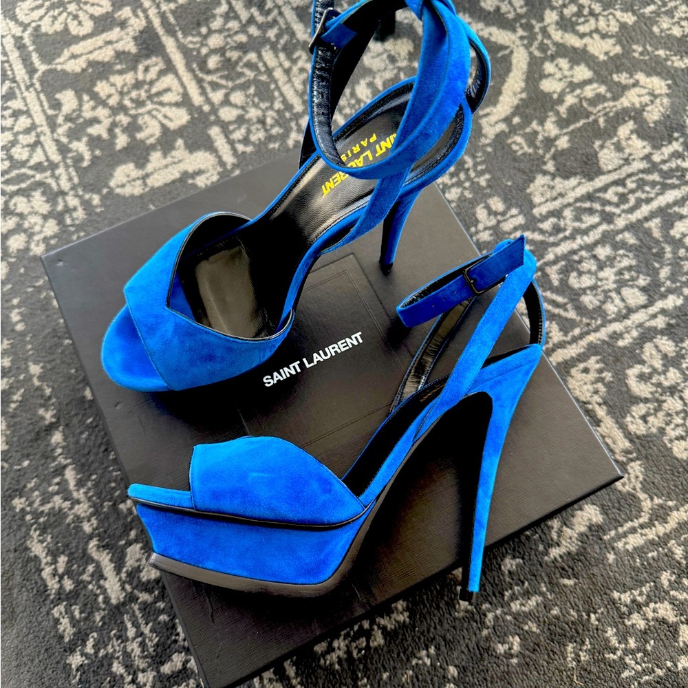 ***AUTHENTIC*** Saint Laurent Tribute 105 Blue Majorelle Suede sandals
